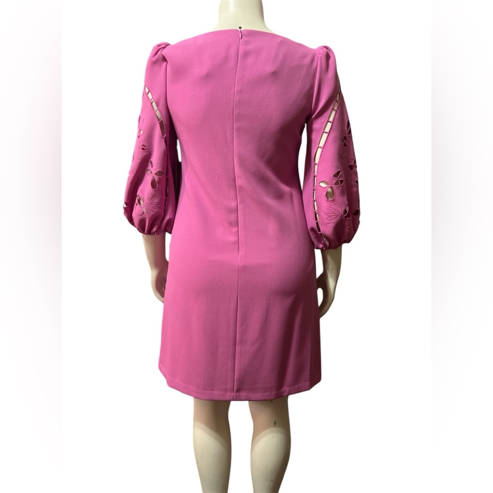 NWT Vince Camuto Sz 10 Boat Neck 3/4 Laser-Cut Puff Sleeve Crepe Sheath Dress - Picture 6 of 10